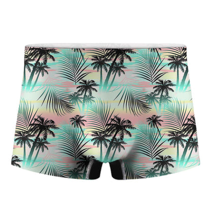 Pastel Palm Tree Pattern Print Men's Boxer Briefs