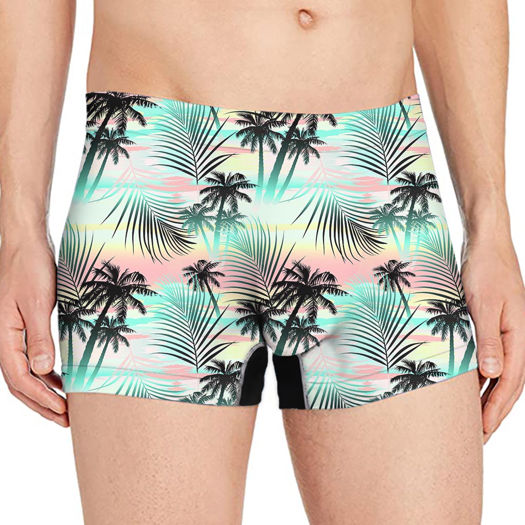 Pastel Palm Tree Pattern Print Men's Boxer Briefs