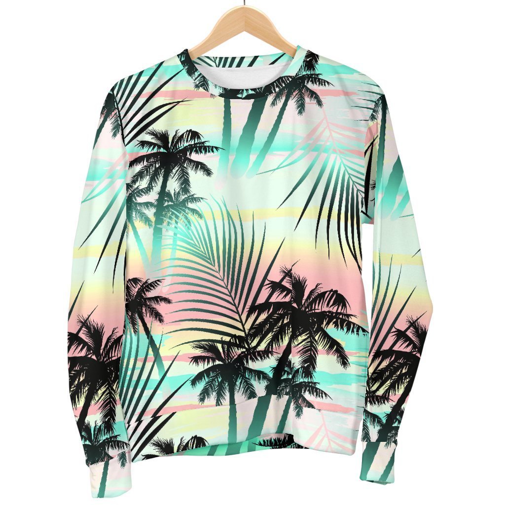 Pastel Palm Tree Pattern Print Men's Crewneck Sweatshirt GearFrost