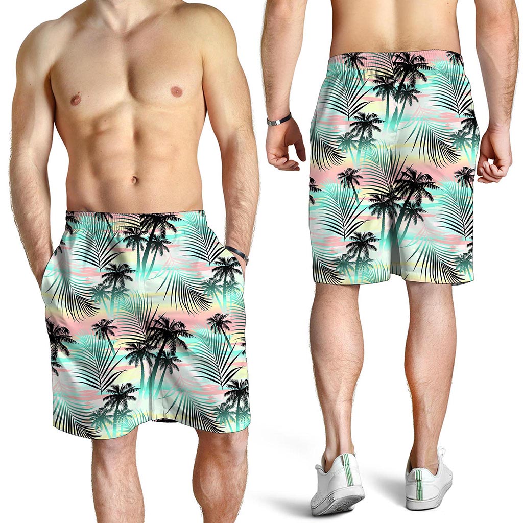 Pastel Palm Tree Pattern Print Men's Shorts