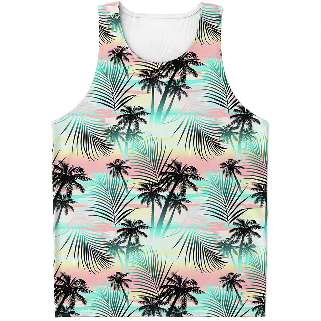 Pastel Palm Tree Pattern Print Men's Tank Top
