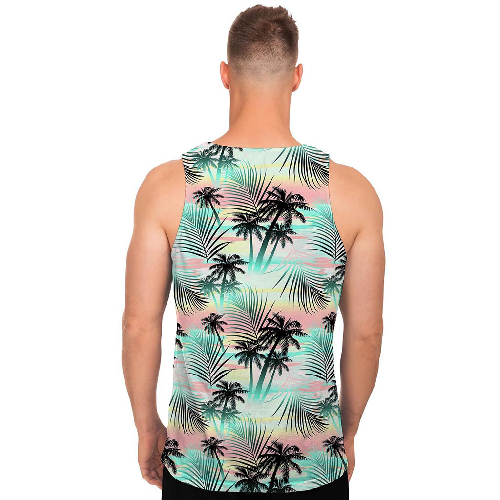 Pastel Palm Tree Pattern Print Men's Tank Top