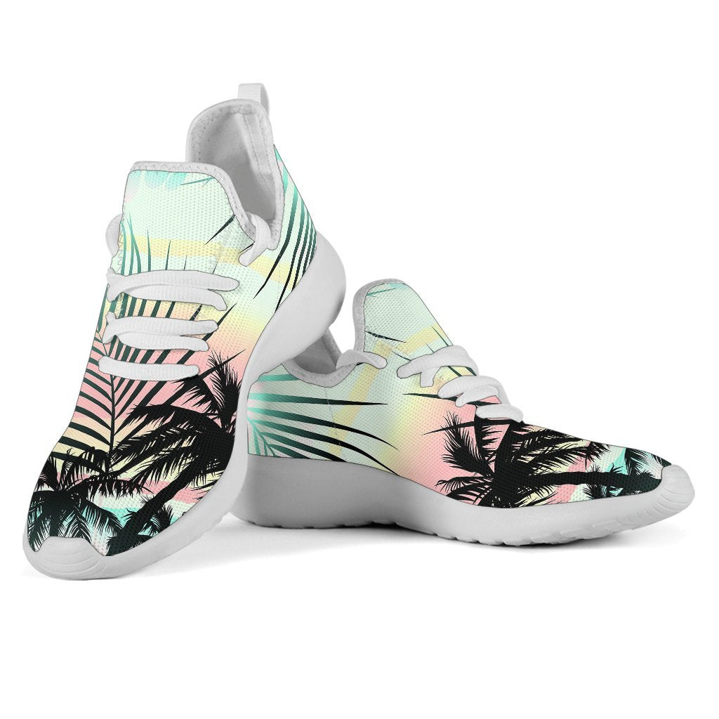 Pastel Palm Tree Pattern Print Mesh Knit Shoes GearFrost