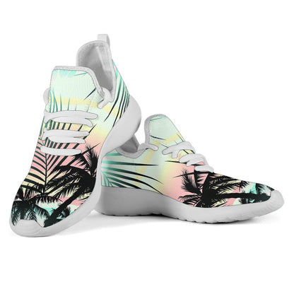 Pastel Palm Tree Pattern Print Mesh Knit Shoes GearFrost