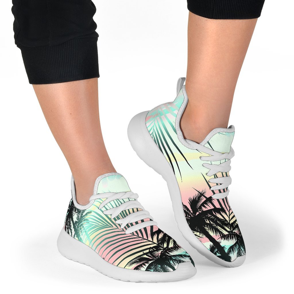 Pastel Palm Tree Pattern Print Mesh Knit Shoes GearFrost