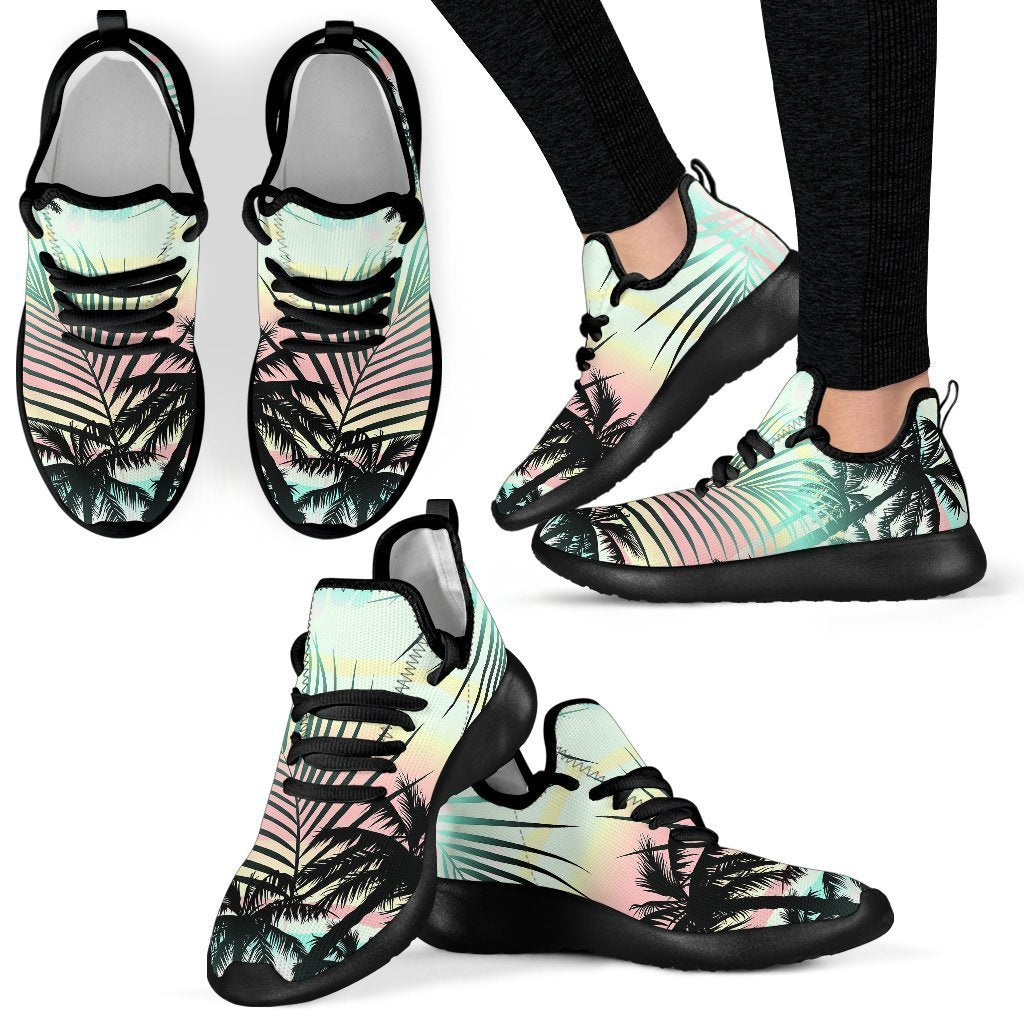 Pastel Palm Tree Pattern Print Mesh Knit Shoes GearFrost