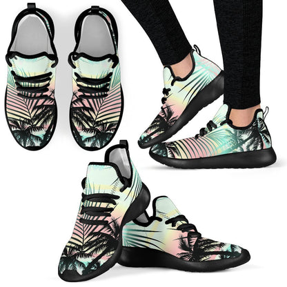 Pastel Palm Tree Pattern Print Mesh Knit Shoes GearFrost