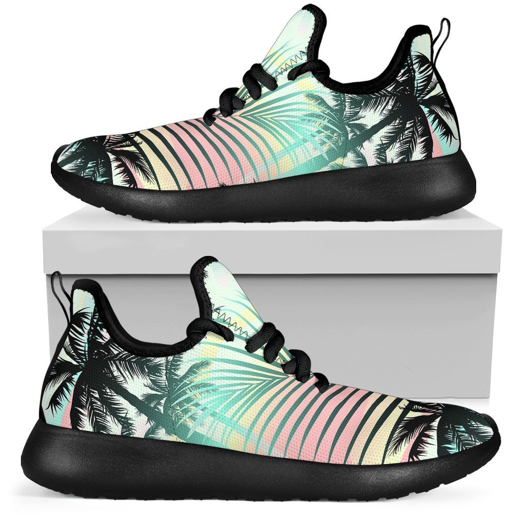 Pastel Palm Tree Pattern Print Mesh Knit Shoes GearFrost