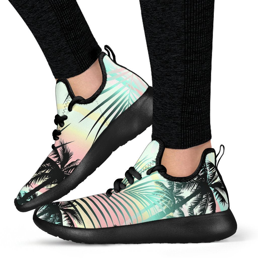 Pastel Palm Tree Pattern Print Mesh Knit Shoes GearFrost