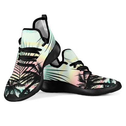 Pastel Palm Tree Pattern Print Mesh Knit Shoes GearFrost