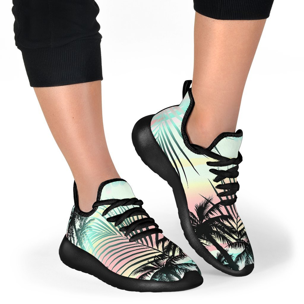 Pastel Palm Tree Pattern Print Mesh Knit Shoes GearFrost