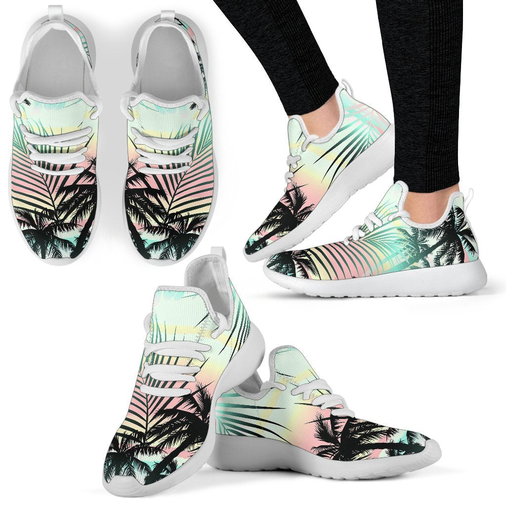 Pastel Palm Tree Pattern Print Mesh Knit Shoes GearFrost