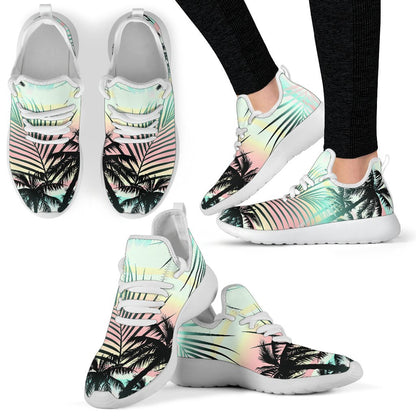 Pastel Palm Tree Pattern Print Mesh Knit Shoes GearFrost