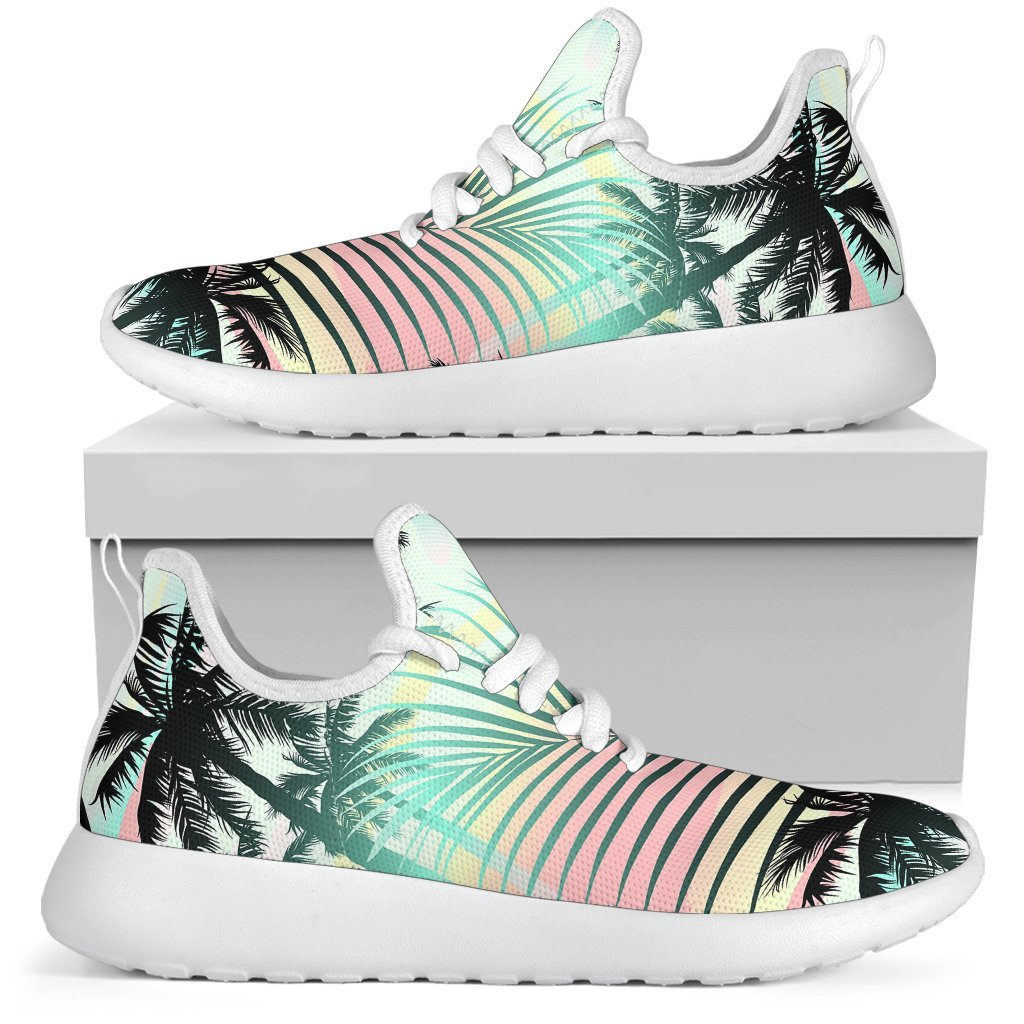 Pastel Palm Tree Pattern Print Mesh Knit Shoes GearFrost