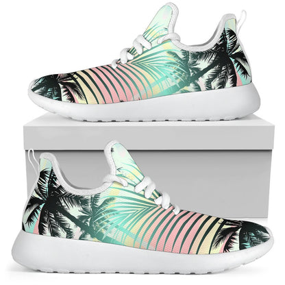 Pastel Palm Tree Pattern Print Mesh Knit Shoes GearFrost