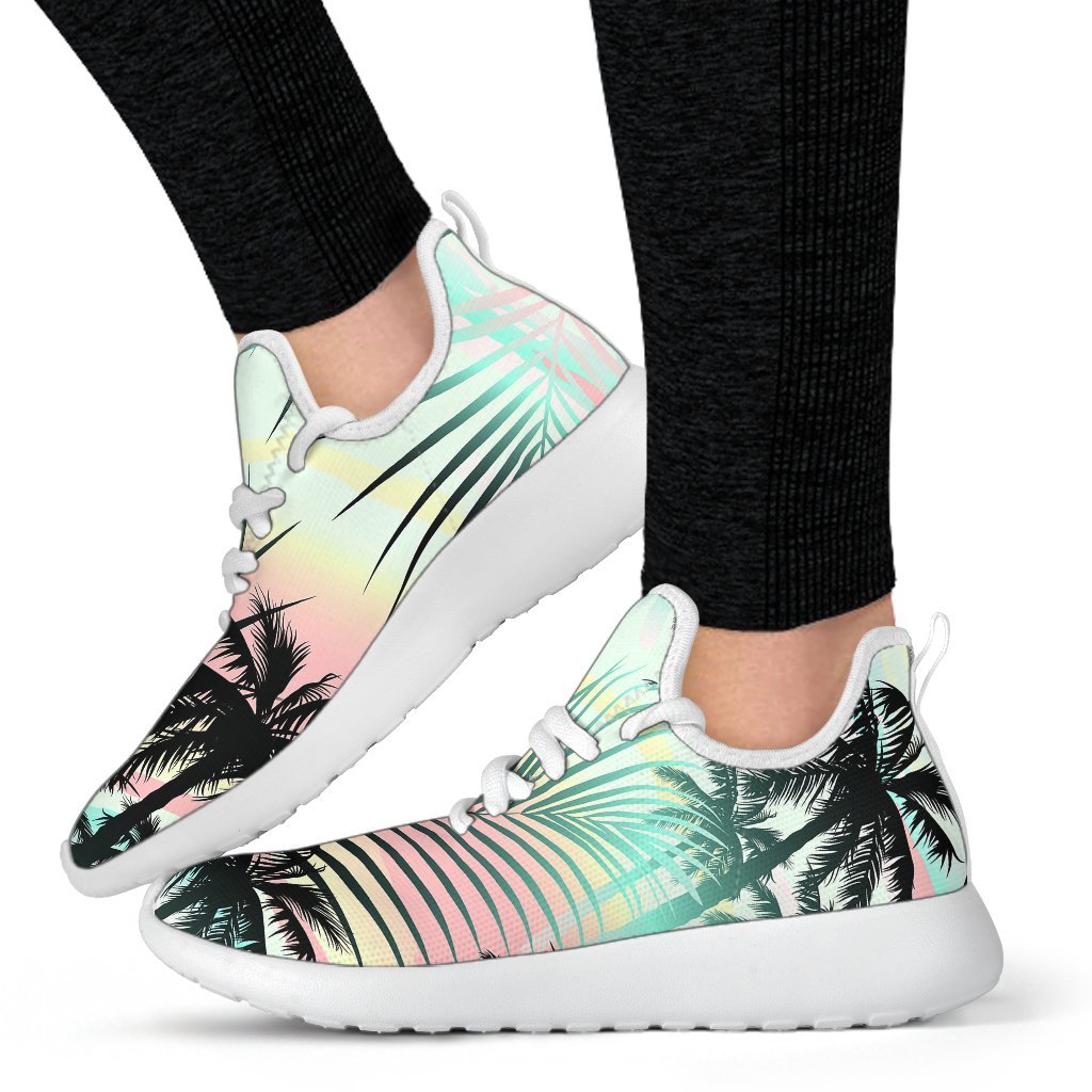 Pastel Palm Tree Pattern Print Mesh Knit Shoes GearFrost