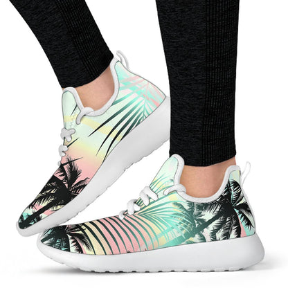 Pastel Palm Tree Pattern Print Mesh Knit Shoes GearFrost