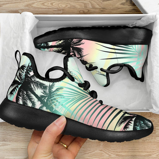 Pastel Palm Tree Pattern Print Mesh Knit Shoes GearFrost