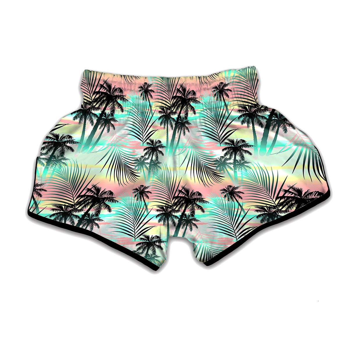 Pastel Palm Tree Pattern Print Muay Thai Boxing Shorts