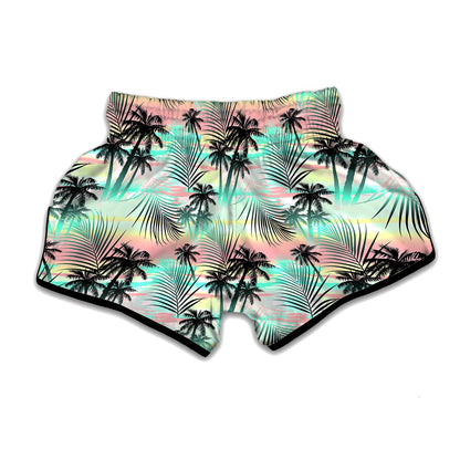 Pastel Palm Tree Pattern Print Muay Thai Boxing Shorts