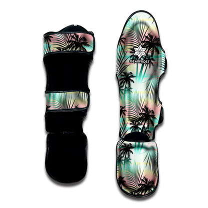 Pastel Palm Tree Pattern Print Muay Thai Shin Guard
