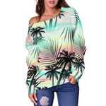 Pastel Palm Tree Pattern Print Off Shoulder Sweatshirt GearFrost