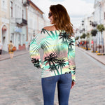Pastel Palm Tree Pattern Print Off Shoulder Sweatshirt GearFrost