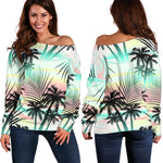 Pastel Palm Tree Pattern Print Off Shoulder Sweatshirt GearFrost