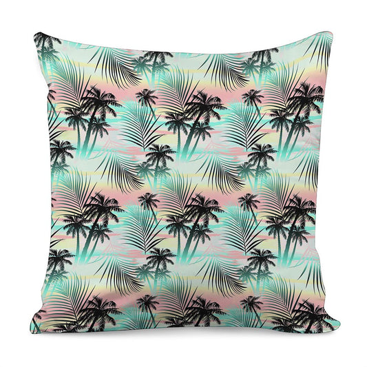 Pastel Palm Tree Pattern Print Pillow Cover