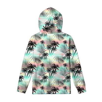 Pastel Palm Tree Pattern Print Pullover Hoodie