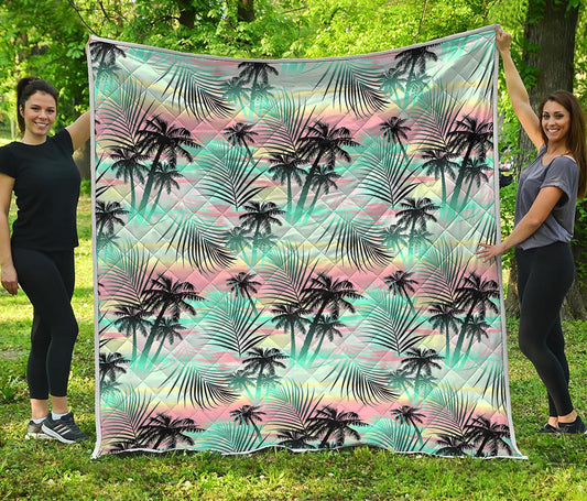 Pastel Palm Tree Pattern Print Quilt