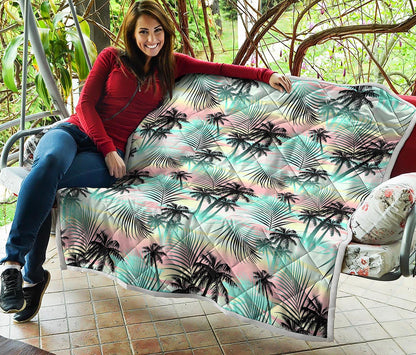 Pastel Palm Tree Pattern Print Quilt