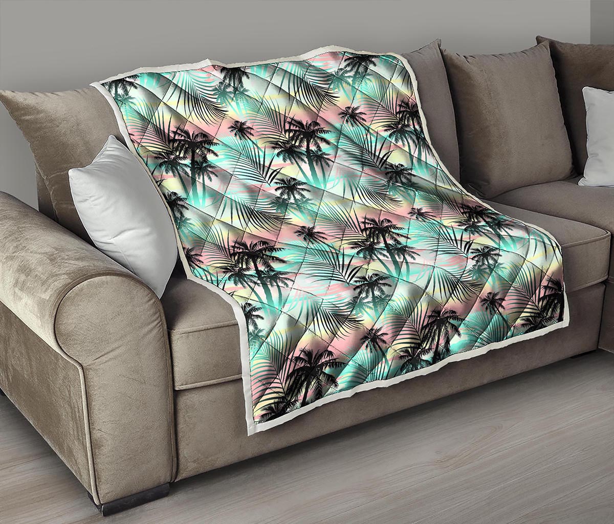 Pastel Palm Tree Pattern Print Quilt