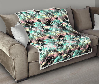 Pastel Palm Tree Pattern Print Quilt