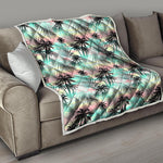 Pastel Palm Tree Pattern Print Quilt