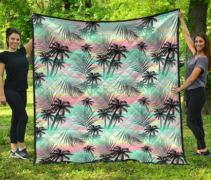 Pastel Palm Tree Pattern Print Quilt