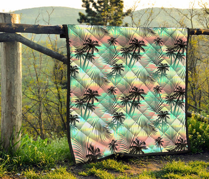 Pastel Palm Tree Pattern Print Quilt