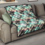 Pastel Palm Tree Pattern Print Quilt