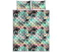 Pastel Palm Tree Pattern Print Quilt Bed Set