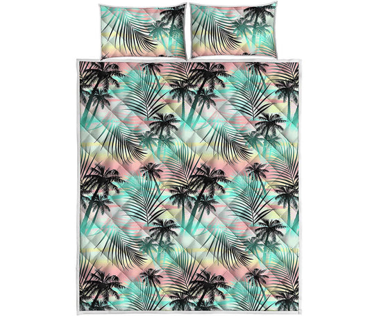 Pastel Palm Tree Pattern Print Quilt Bed Set