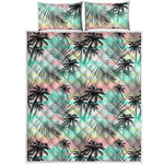 Pastel Palm Tree Pattern Print Quilt Bed Set