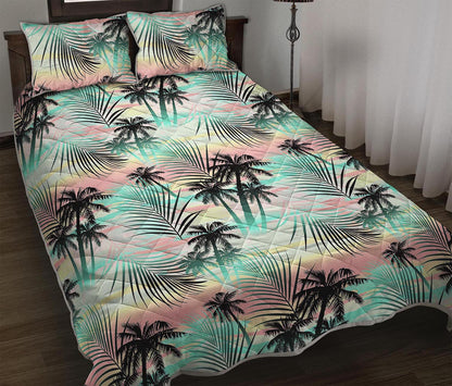 Pastel Palm Tree Pattern Print Quilt Bed Set