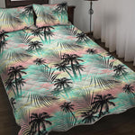 Pastel Palm Tree Pattern Print Quilt Bed Set