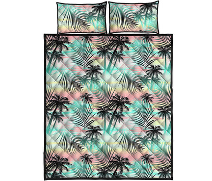 Pastel Palm Tree Pattern Print Quilt Bed Set