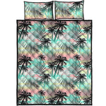 Pastel Palm Tree Pattern Print Quilt Bed Set