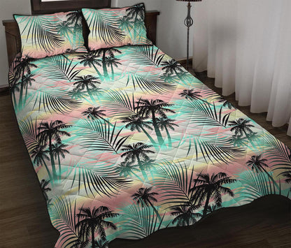 Pastel Palm Tree Pattern Print Quilt Bed Set