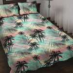 Pastel Palm Tree Pattern Print Quilt Bed Set