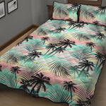 Pastel Palm Tree Pattern Print Quilt Bed Set