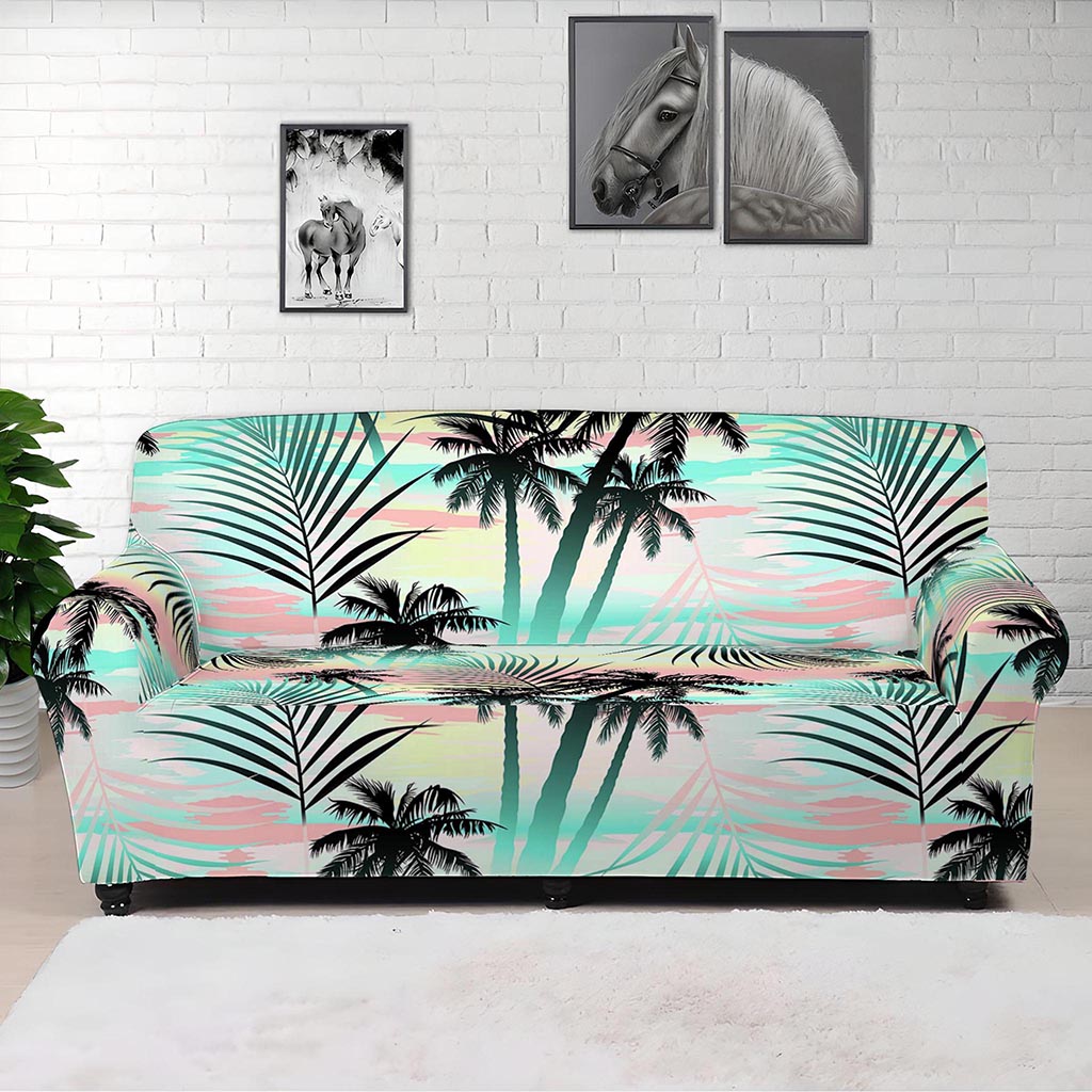 Pastel Palm Tree Pattern Print Sofa Cover