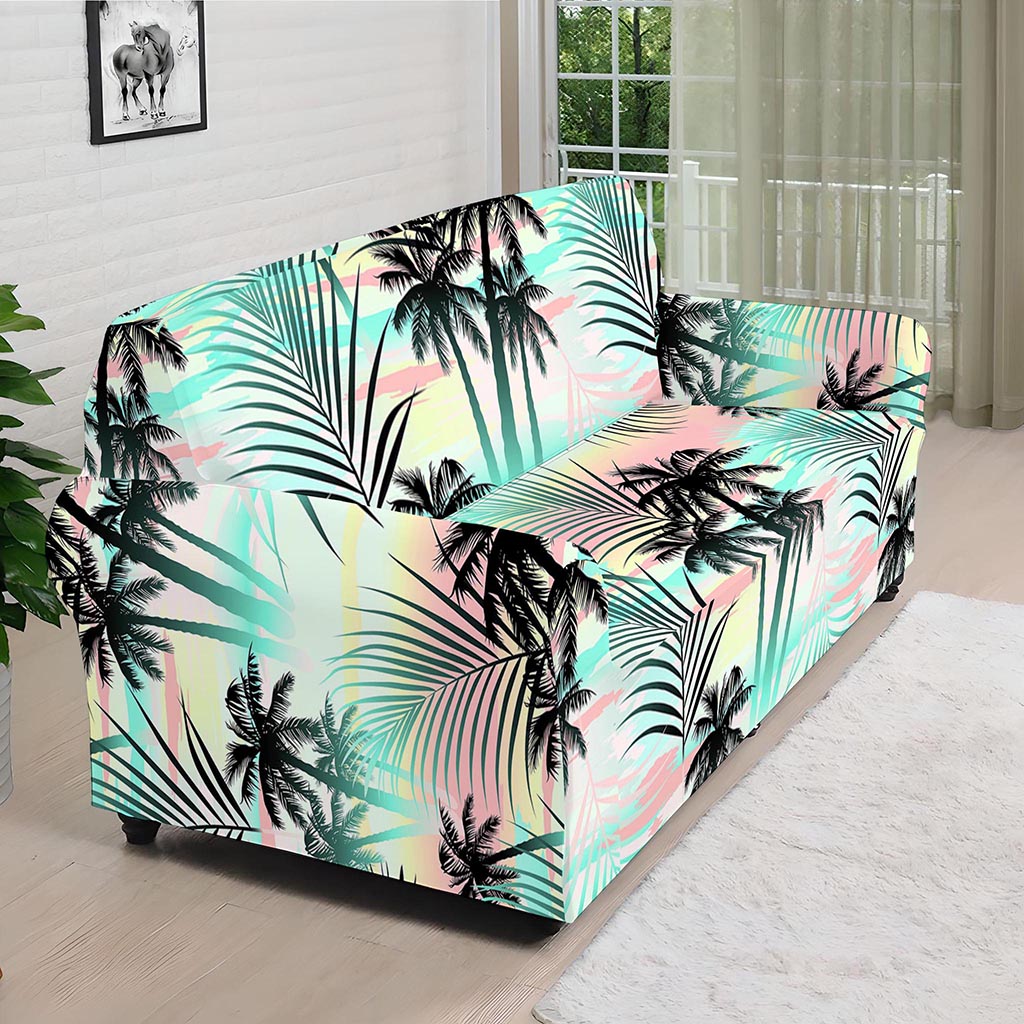 Pastel Palm Tree Pattern Print Sofa Cover